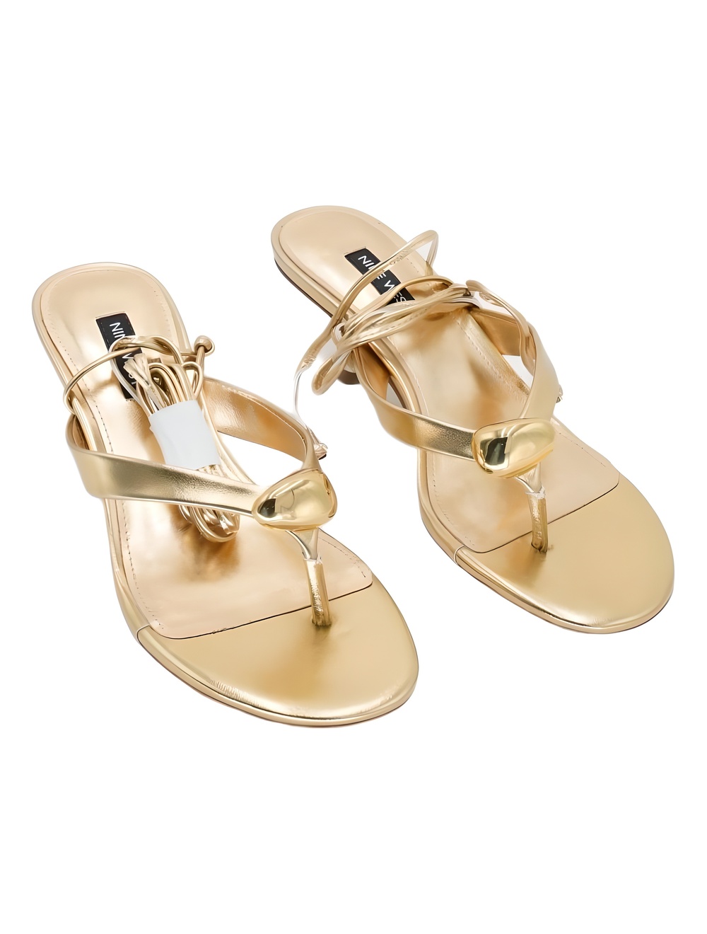 Nine West Batty Ornamental Gold Strappy Flat Thong Sandals Size 6.5M